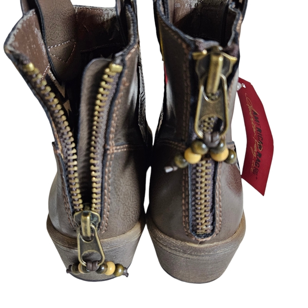 American Rag Western Boots Stacked Heel Pull On Leather Brown Womens 8.5 - Picture 12 of 13